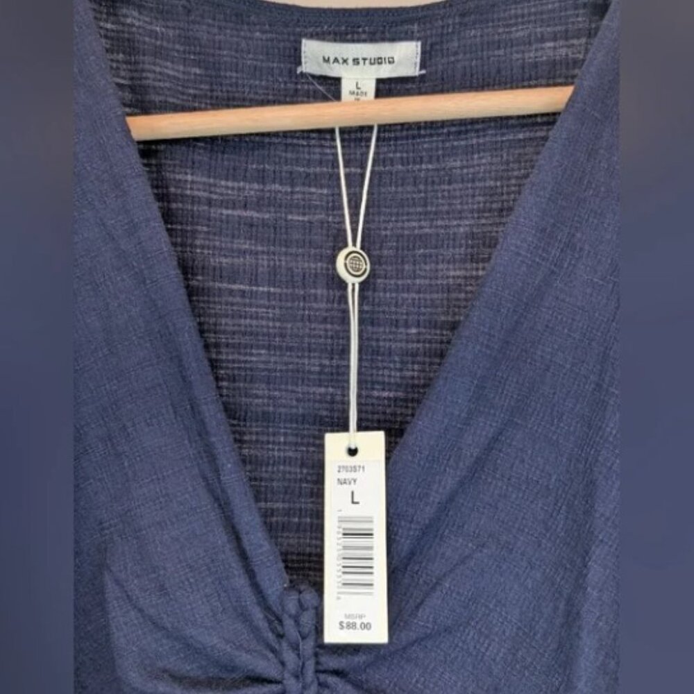 Max Studio Navy Blue Ruched Top - Picture 4 of 4